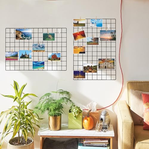 2-Pack Large Metal Wall Grid Panels with String Lights and Clips