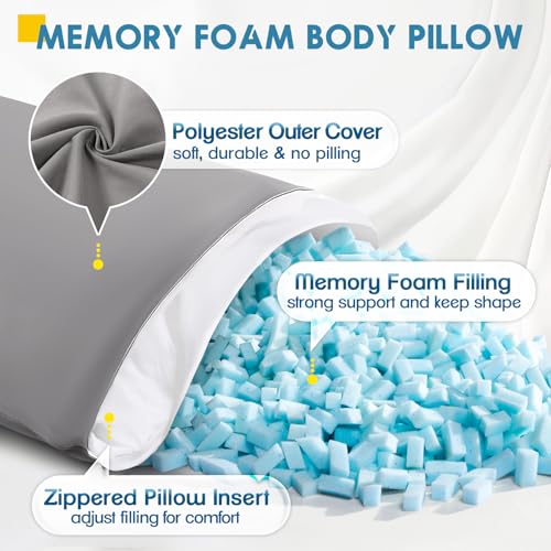 Memory Foam Body Pillow - 54 Inch Long Bed Pillow for Adults