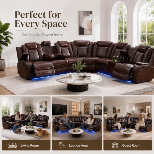 Daydo Sempli Red Power Reclining Sectional Sofa with LED Lights & Cup Holders