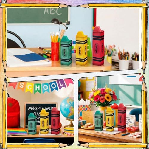 GlikCeil 3 Pcs Crayon Table Decor - Back-to-School Classroom Wooden Signs (Crayon)