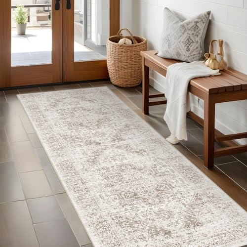 2x5 Washable Runner Rug, Vintage Medallion Kitchen Hallway Rug, Non-Slip