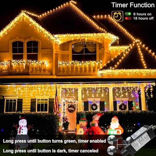 Nielfoi 66ft Warm White Outdoor Icicle Lights with 640 LEDs, 8 Modes, Waterproof