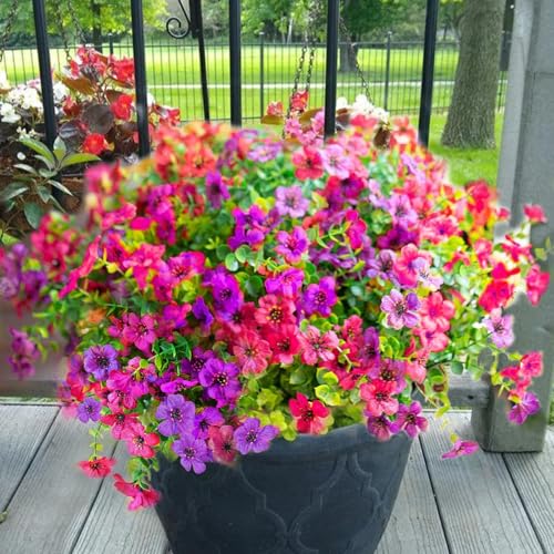 12 Bundles Artificial Outdoor Flowers - UV Resistant, Vibrant Colors