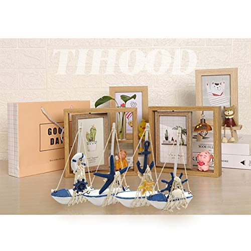 Mini Wooden Sailboat Decor Set - 4-Piece Nautical Beach Theme Figurine
