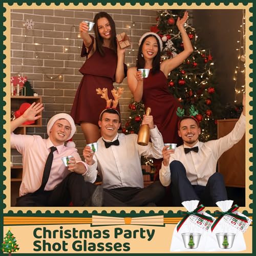 Widecook 24-Pack Christmas Shot Glasses Set with Tree Design, Gift Bags & Cards (Christmas Tree)
