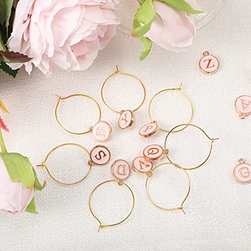 Hicarer 26 Pcs Pink Wine Charms with Letter Rings for Stem Glasses
