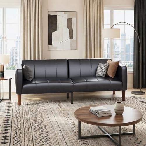 75-Inch Faux Leather Convertible Futon Sofa Bed with Adjustable Backrest