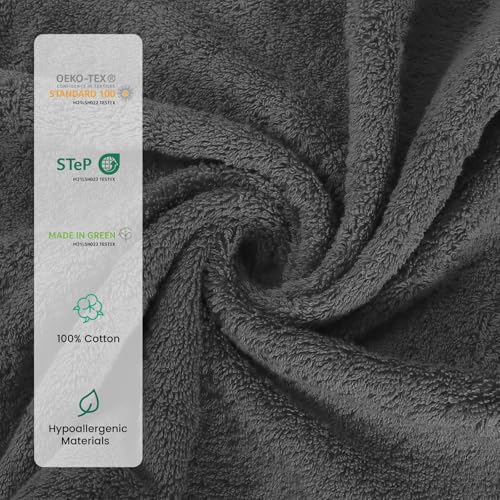 8-Piece Cotton Bath Towel Set with Hanging Loops - Gray