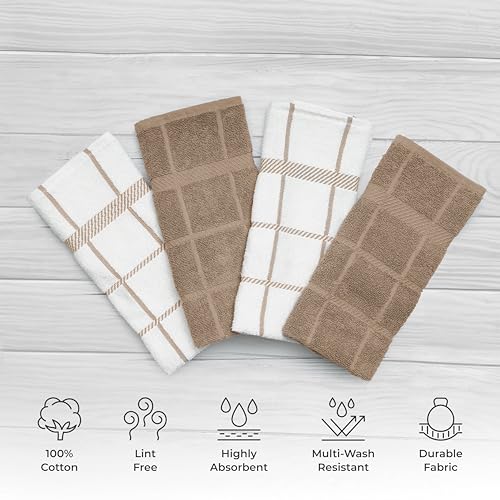Mellow Buff 4 Pack Tan Cotton Dish Towels - Super Soft & Absorbent Kitchen Cleaning Cloths