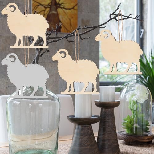 Unfinished wooden sheep ornaments, 10 pcs wall decor twine crafts