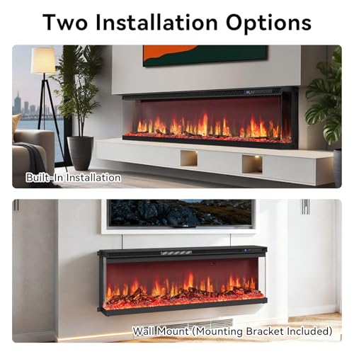 72-Inch 3-Sided Wall Mount Electric Fireplace Recessed Heater
