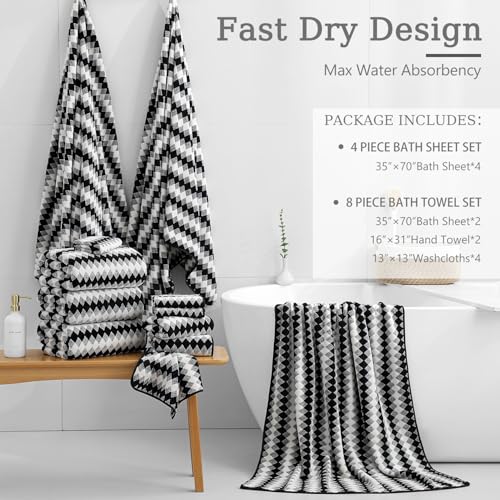 8-Piece Microfiber Bathroom Towel Set, Oversized Bath Sheets and Washcloths
