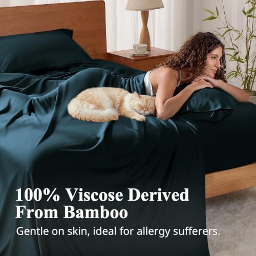 KRIMANO Navy Blue Queen Bamboo Viscose Cooling Sheet Set - 4pcs