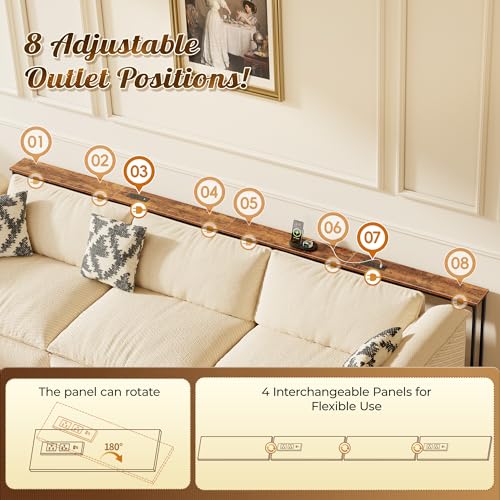 118-Inch Extra-Long Sofa Table with Power Outlets, Narrow Console Table
