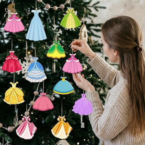 Huwena 36Pcs Christmas Wooden Princess Dress Ornaments Set