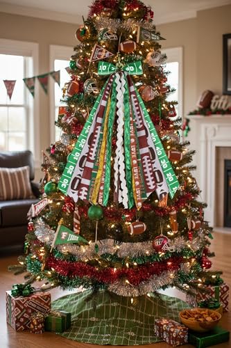 Football Wreath Sash with 9 Ribbon Streamers - 27.5 Inch Door Bow