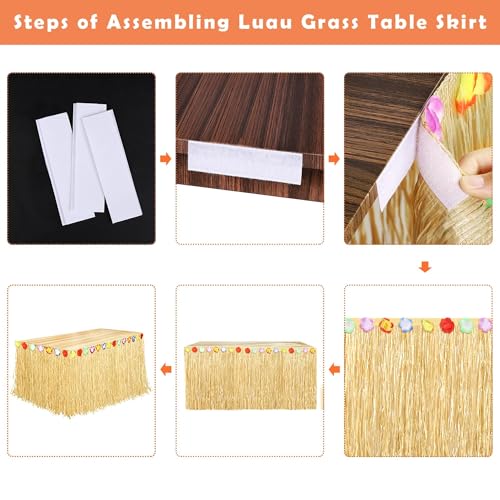 Hawaiian Luau Grass Table Skirt for Tropical Party Decorations (9ft x 29.5 in)
