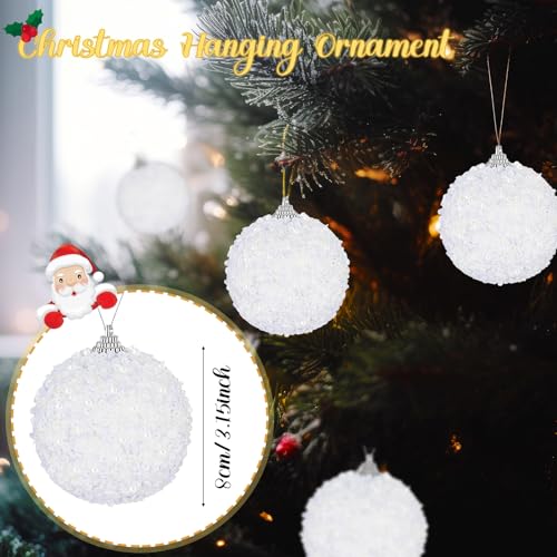 White 24Pcs 3.15 Inch Glitter Christmas Tree Ornaments Holiday Decorations