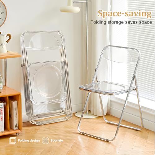 2-Pack Clear Acrylic Folding Chairs, Heavy Duty Space-Saving Seating