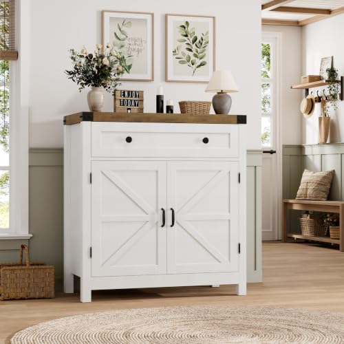 Farmhouse Kitchen Storage Cabinet with Drawer and Adjustable Shelf