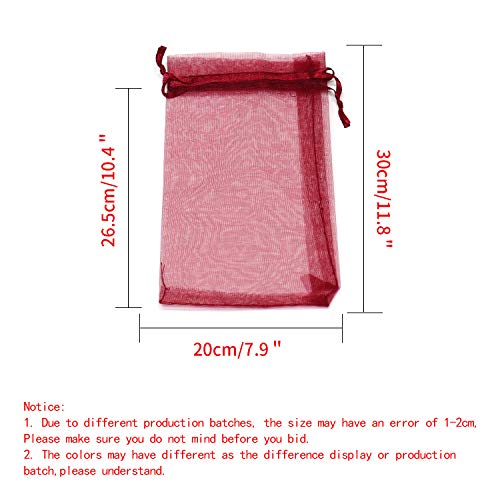 Bezall 100Pcs Large 8x12 Inch Wine Red Organza Bags – Drawstring Gift Pouches for Wedding, Christmas & Party Favors