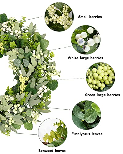 24-Inch Artificial Eucalyptus Wreath with Berries for Front Door Decor