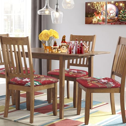 SearchI 6 Pack Christmas Chair Seat Covers Santa Elk Type | Stretch Dining Room Chair Protector