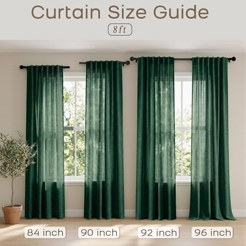 Mrs.Naturall Emerald Green Linen Curtains 8FT, 52x96 Inches, Pack of 2