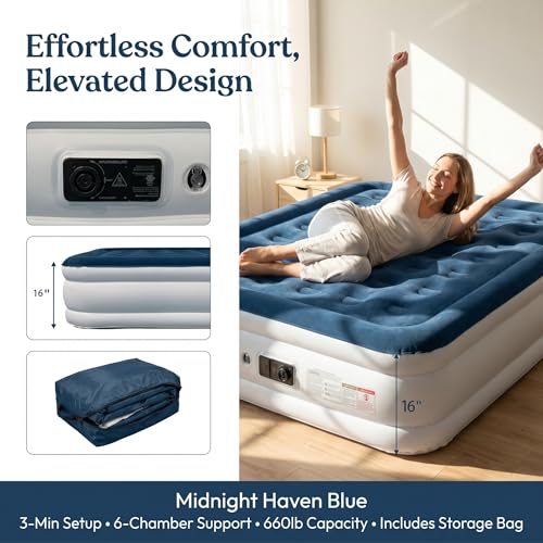 Queen Air Mattress with Built-In Pump - 16 Inch Raised Inflatable Bed