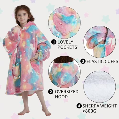 Glow in the Dark Unicorn Oversized Wearable Blanket Hoodie for Kids