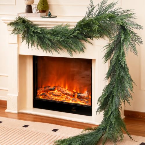 9FT FAJUNZH Extra Full Layered Cedar Garland 9FT-1PC Soft-Touch Greenery