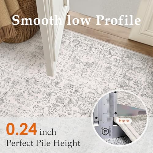 Vintage Floral Runner Rug 2x6, Washable Non-Slip Neutral Farmhouse Carpet