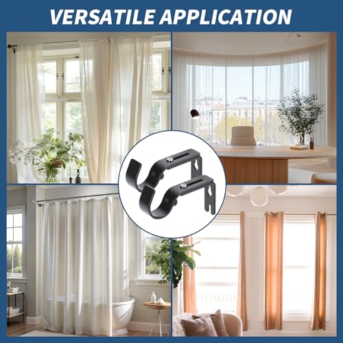 Adjustable Curtain Rod Brackets - Heavy Duty Iron Wall Hooks for 1 Inch Rods