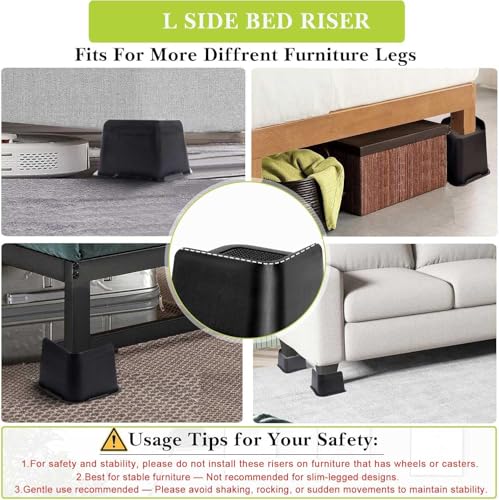 Heavy Duty 4 Inch Bed & Furniture Risers, Supports 6000 lbs - 4 Pack