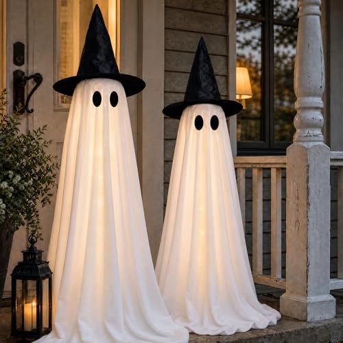 2-Pack Light Up Halloween Standing Ghost Decor with Tripod Lights