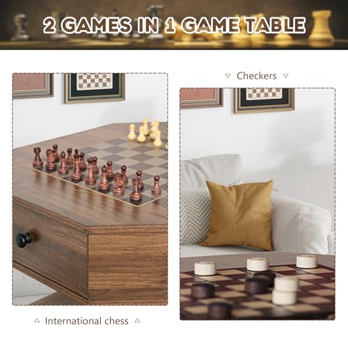 24-Inch Square Chess and Checkers Game Table with 2 Storage Drawers