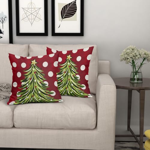Sivirary 18x18 Inch Red Christmas Pillow Covers Set of 2 Polka Dot Tree Decor