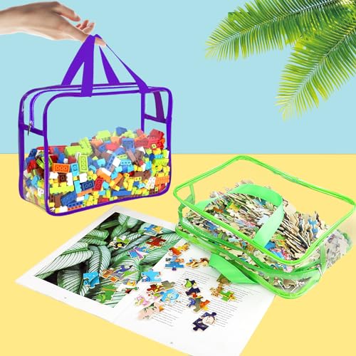6 Pack Large Clear Toy Storage Bags with Labels & Handles for Kids Toys