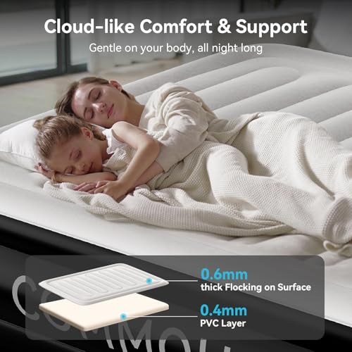 Queen Air Mattress with Built-in Pump, Waterproof Flocked Top