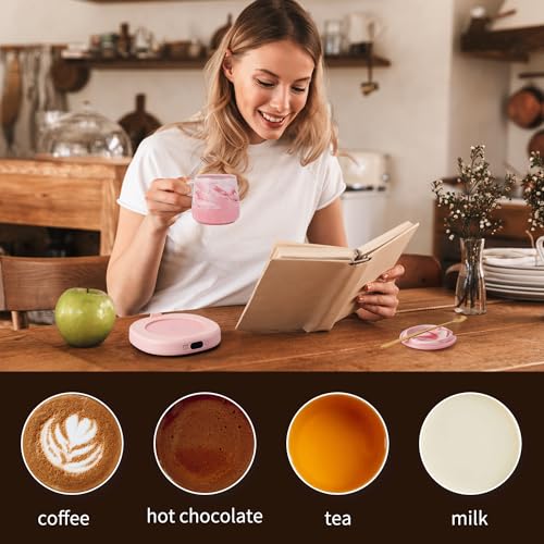 Electric Coffee Mug Warmer Set with 14oz Ceramic Mug, Lid, and Spoon