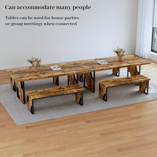 70.8" Modern Wooden Dining Table Set with 2 Benches for 6-8 People