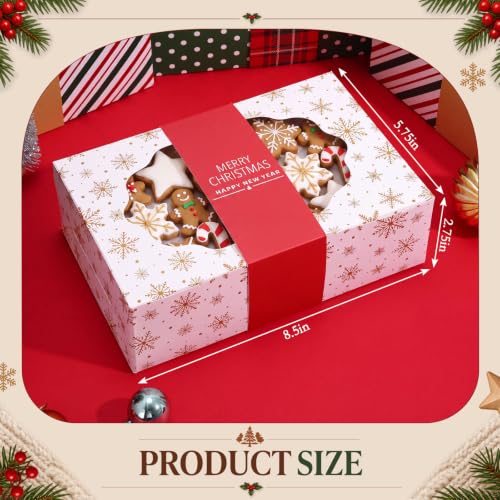 Gueevin 12 Pcs Christmas Cookie Boxes Gift Set, 8.5 x 5.75 x 2.75 in, Vintage Designs (12 Count / 4 Styles)