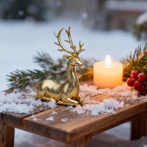 Ferrisland Gold Sitting Reindeer Figurine 14.96in Resin Christmas Decor