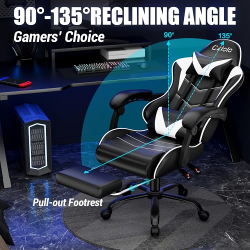 Ergonomic Gaming Chair with Footrest, Lumbar Massager, and Reclining Back