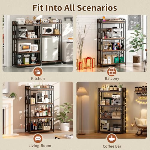 4-Tier Kitchen Microwave Stand with Power Outlet, USB Ports & Rolling Wheels