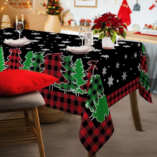 Pinata Christmas Tablecloth Black Buffalo Plaid 54 x 78 Inch Rectangular Winter Decor
