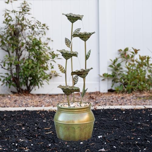 Zinc Metal Flower Tabletop Fountain with River Stones for Indoor and Outdoor