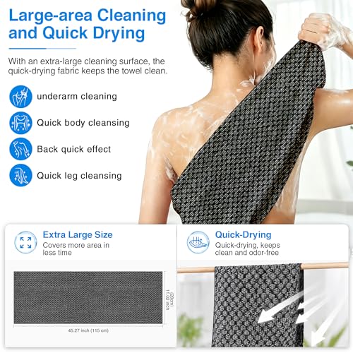 Vzvvzp Silver Ion Infused Exfoliating Bath Towel Black 45-inch Large