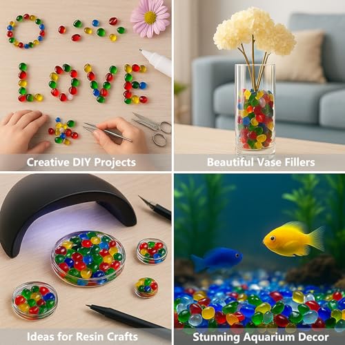 Red Clear Glass Pebbles Gemstones - 14oz Aquarium Rocks & Vase Fillers