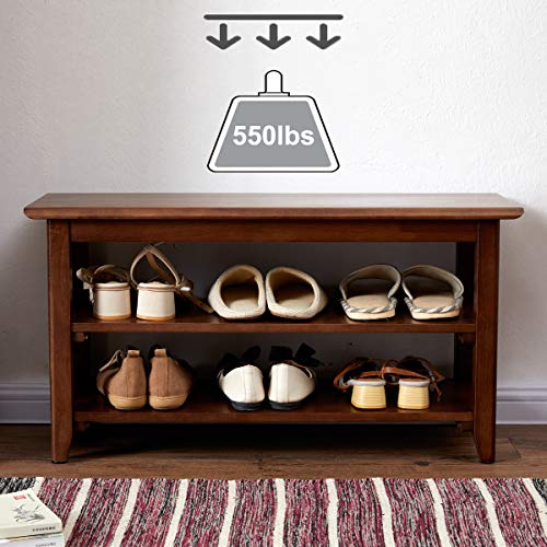 Wooden Shoe Storage Bench - 31.5-Inch Rubber Wood Entryway Bench